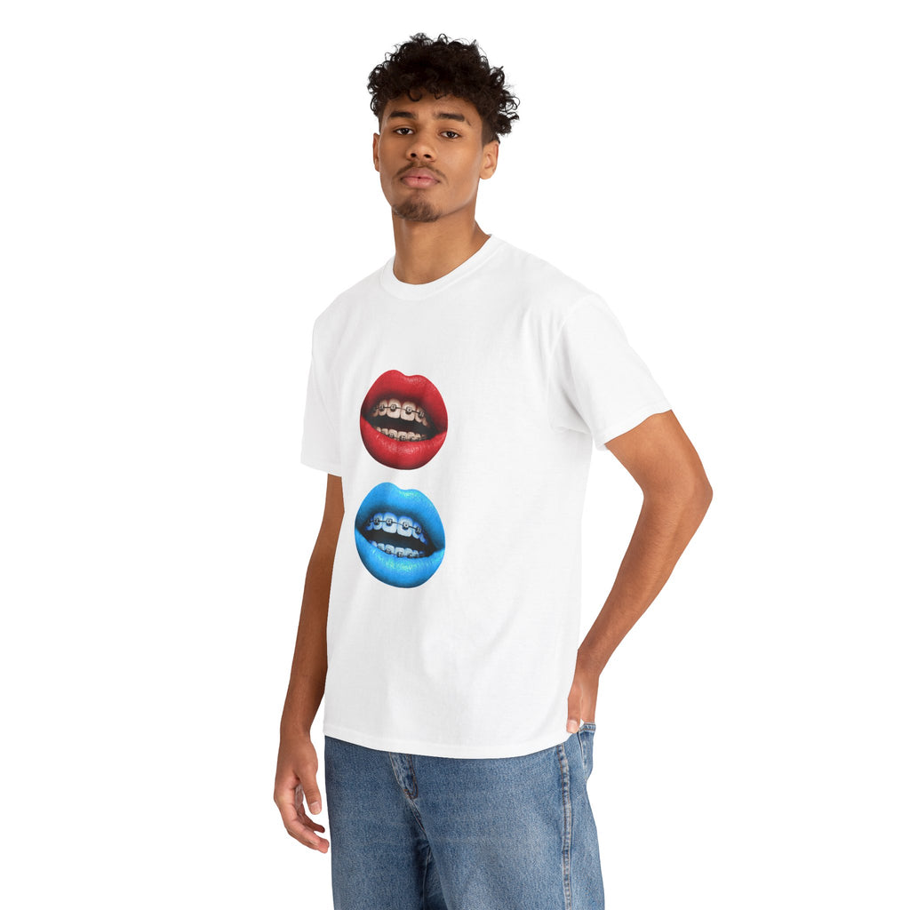 Red and blue smile tee