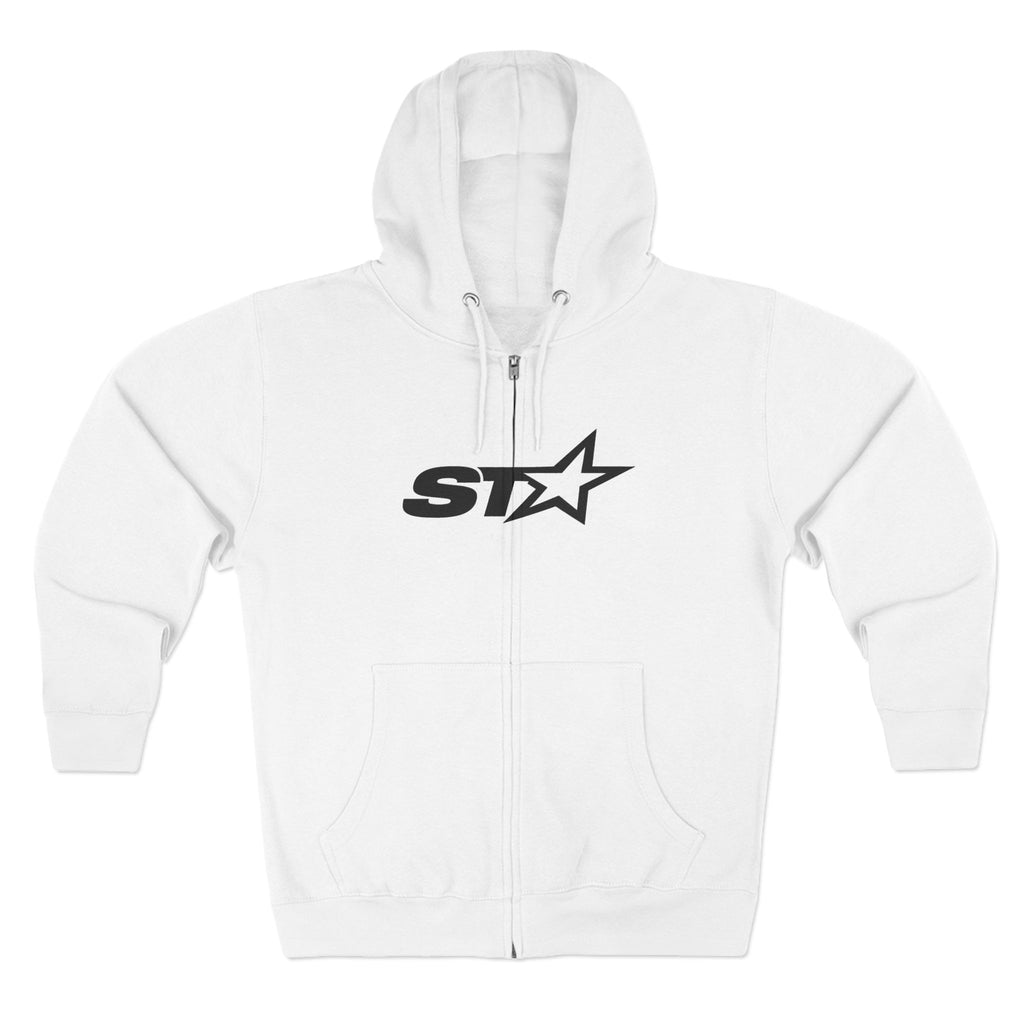 ST Logo Zip Hoodie — Minimalist Star Graphic Full-Zip Hooded Sweatshirt