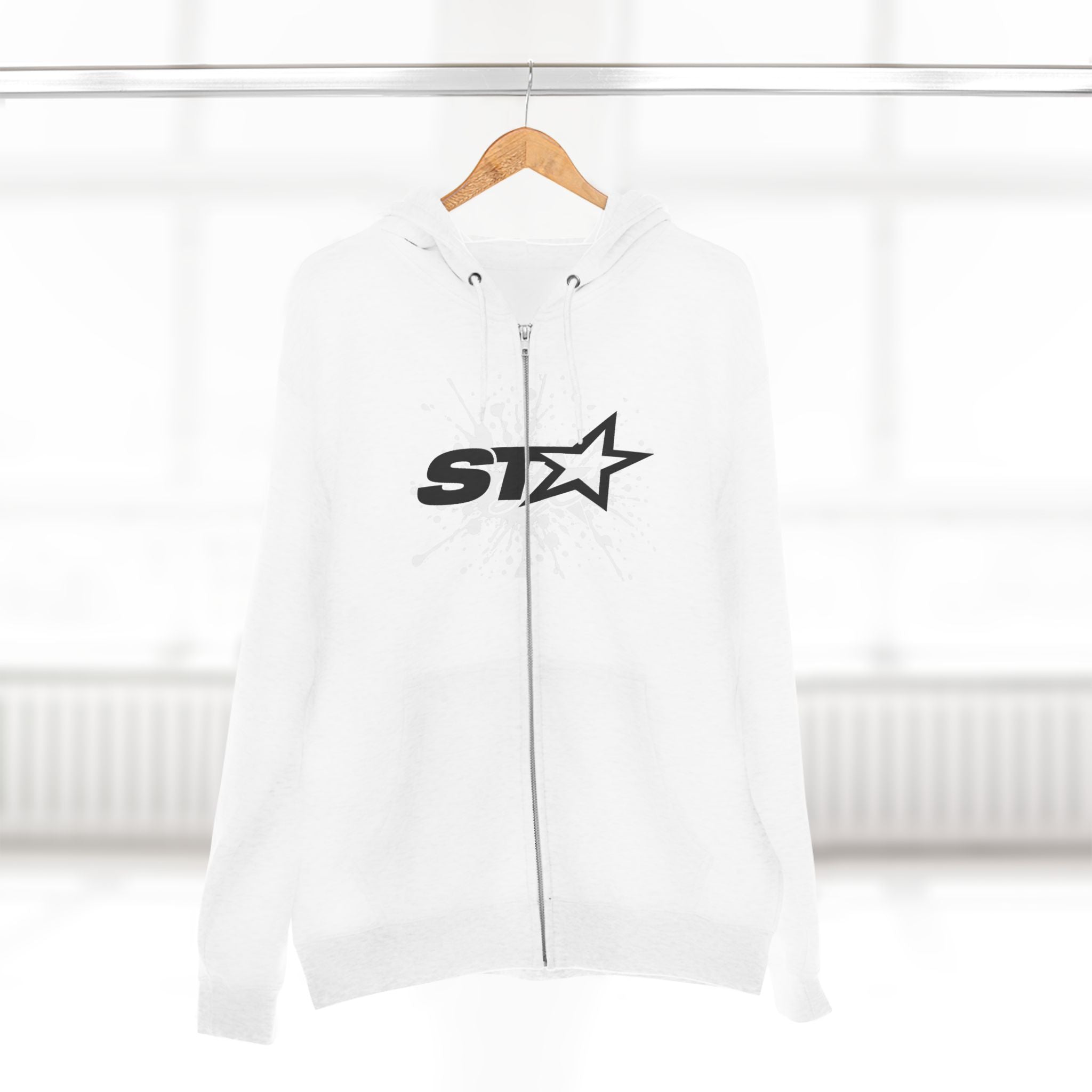 ST Logo Zip Hoodie — Minimalist Star Graphic Full-Zip Hooded Sweatshirt