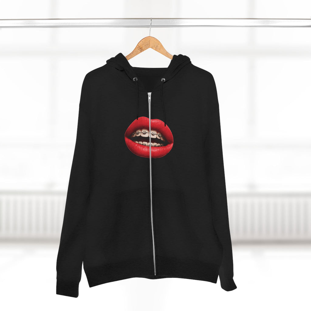 Zip Hoodie — Red Lips with Braces Graphic