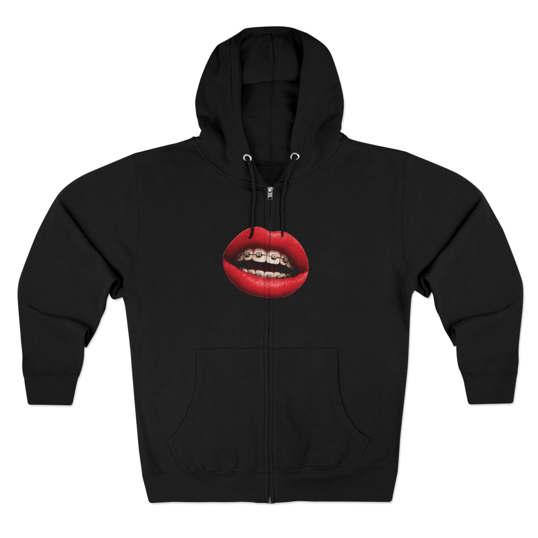 Zip Hoodie — Red Lips with Braces Graphic