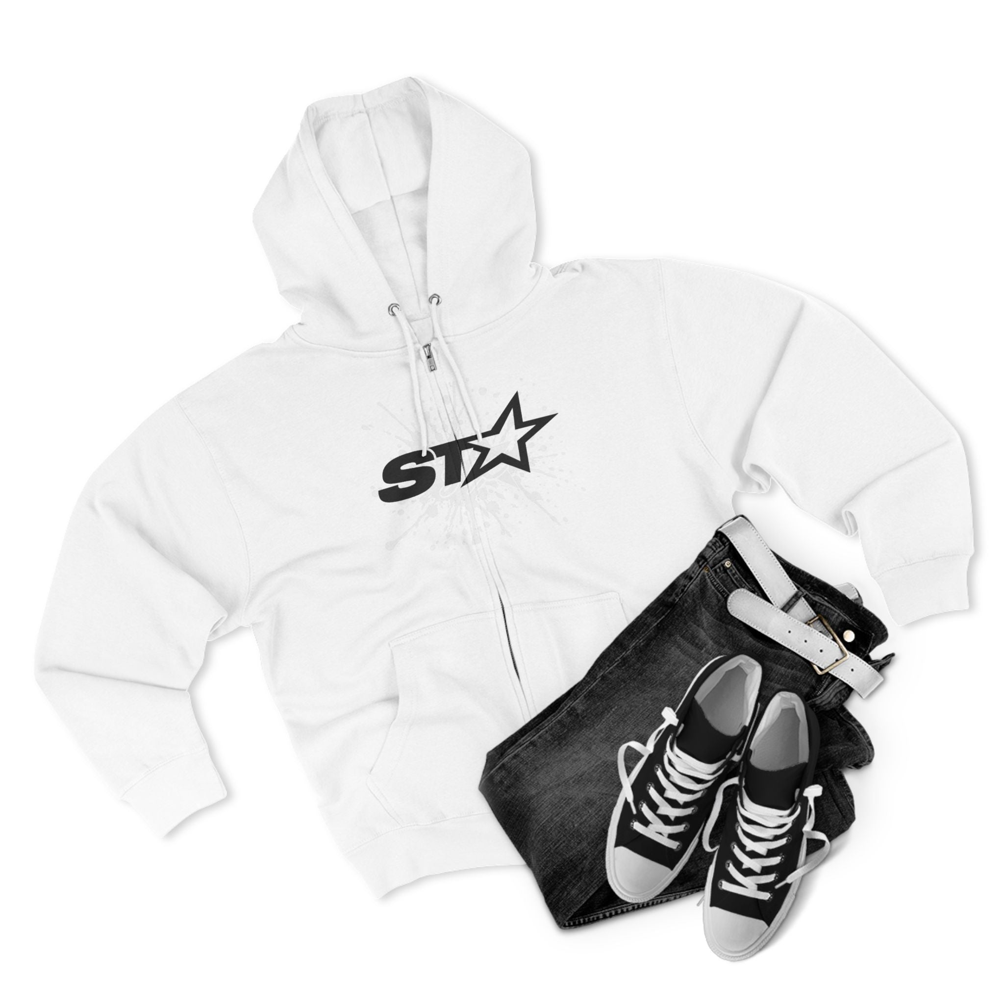 ST Logo Zip Hoodie — Minimalist Star Graphic Full-Zip Hooded Sweatshirt